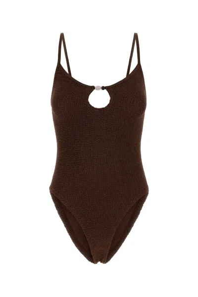 Hunza G Chocolate Stretch Nylon Mia Swimsuit In Brown