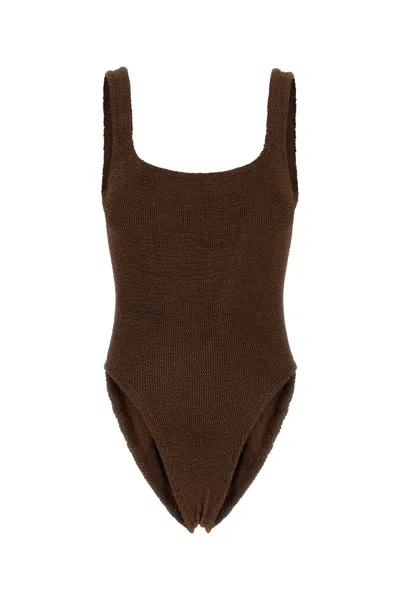 Hunza G Chocolate Stretch Nylon Swimsuit In Metallicchocolate