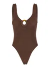 Hunza G Chocolate Textured Knit One-piece Swimsuit In Brown