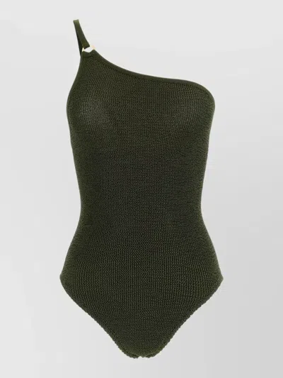 Hunza G Clara Asymmetric Shoulder Textured Swimsuit In Green