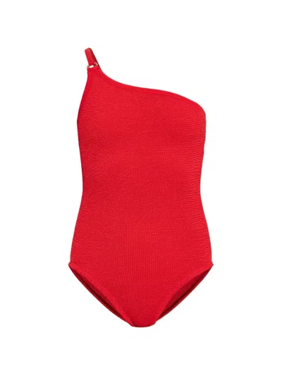 Hunza G Clara Crinkle-effect Swimsuit In Red