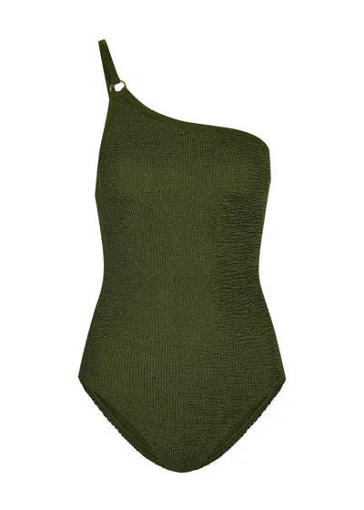 Hunza G Clara One-shoulder Crinkle Swimsuit In Brown