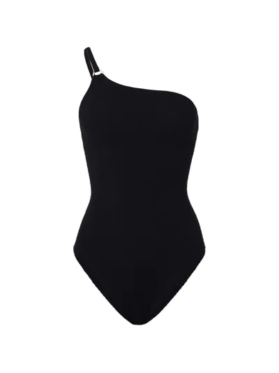 Hunza G Clara Swimsuit One Shoulder Gold Hardware In Black