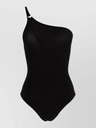Hunza G Clara Swimsuit One Shoulder Gold Hardware In Black