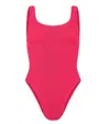 Hunza G Classic One Piece Swimsuit In White | Square Necked Women's Swimsuit | Low Back Body Shaping Swimwea In Pink