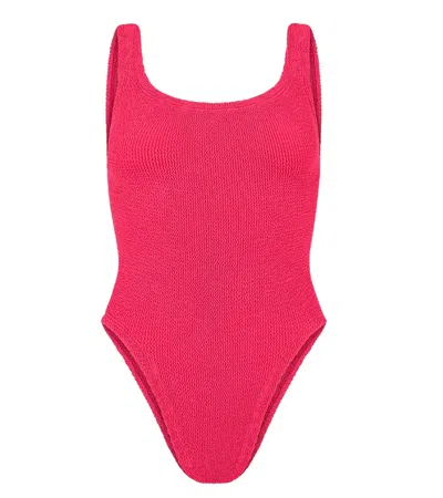 Hunza G Classic One Piece Swimsuit In White | Square Necked Women's Swimsuit | Low Back Body Shaping Swimwea In Pink
