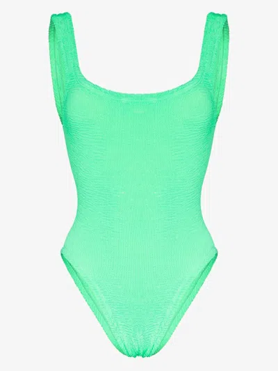 HUNZA G GREEN CLASSIC SQUARE NECK CRINKLE SWIMSUIT