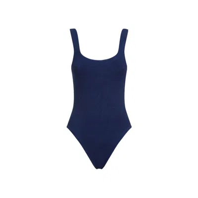 Hunza G Classic Square Neck One Piece Swimsuit In Blue