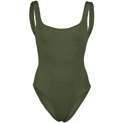 Hunza G Classic Square Neck Swim Metallic Khaki In Green