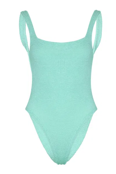 Hunza G Classic Square Neck Swim Metallic Mint In Blue