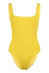Hunza G Yellow One-piece Swimsuit With Squared Neckline In Tech Fabric Stretch Woman In Yellow