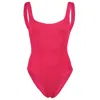 Hunza G Classic Square Neck Swimsuit | One Size Body Shaping | Low Back | Crinkle One-piece | Women's Swimwe In Pink