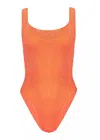 Hunza G Classic Square Neck Swimsuit | One Size Fit Body Shaping | Crinkle Fabric One-piece | Designer Swimw In Orange