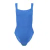 Hunza G Classic Square Neck Swimsuit | One Size Fit Body Shaping | Crinkle Fabric One-piece | Designer Swimw In Blue