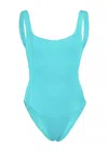 Hunza G Classic Square Neck Swimsuit | One Size Fit Body Shaping | Crinkle Fabric One-piece | Designer Swimw In Blue