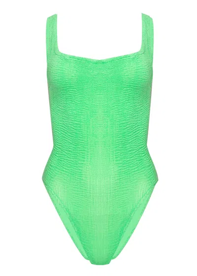 Hunza G Classic Square Neck Swimsuit | One Size Fit Body Shaping | Crinkle Fabric One-piece | Womens Designe In Green