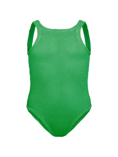 Hunza G Kids' Classic Textured Swimsuit In Green