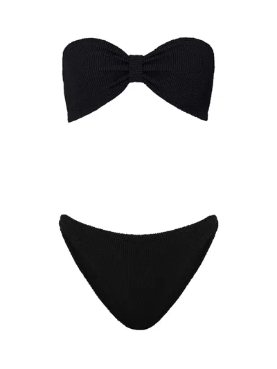 Hunza G Jean Textured Ribbed Bandeau Bikini In Black