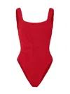 Hunza G Neutral Square Neckline High-cut Swimsuit In Red