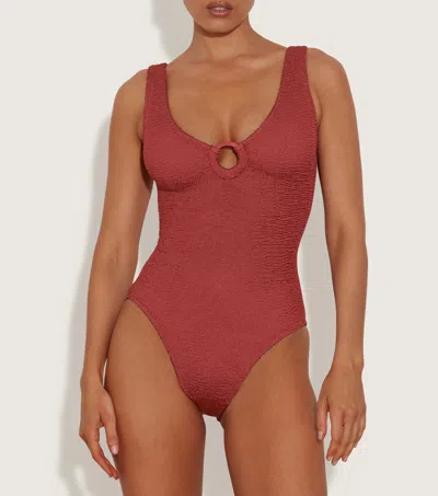 Hunza G Coverage Celine Swim With Fabric Covered Hoops In Burgundy