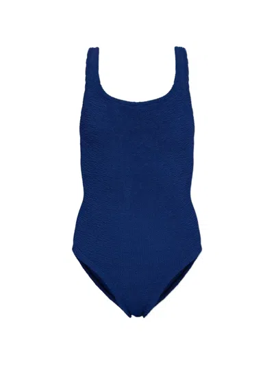 Hunza G Coverage Crinkle-effect Swimsuit In Blue