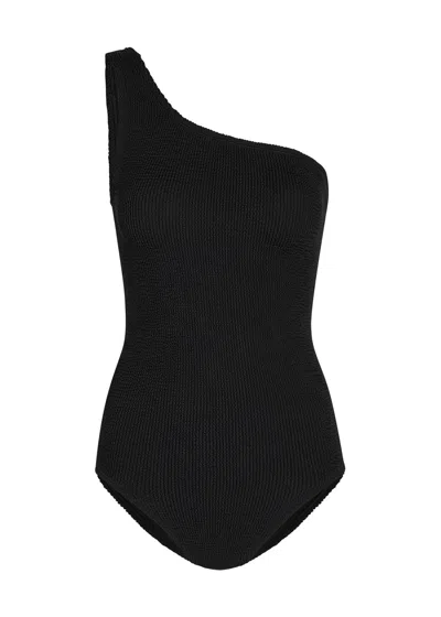 Hunza G Coverage Nancy One-shoulder Crinkle Swimsuit In Black