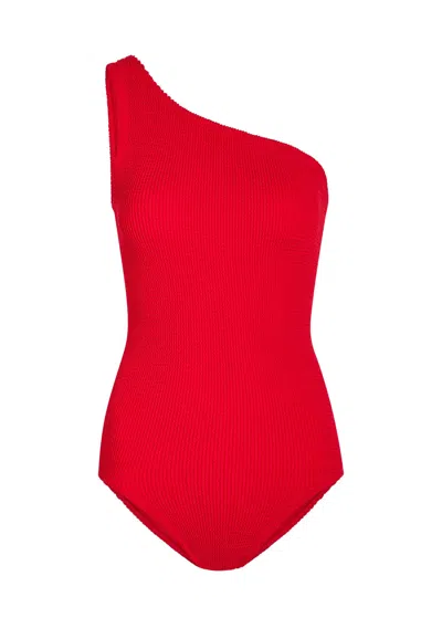 Hunza G Coverage Nancy One-shoulder Crinkle Swimsuit In Red