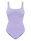 Hunza G Coverage Square-neck Crinkle Swimsuit In Purple