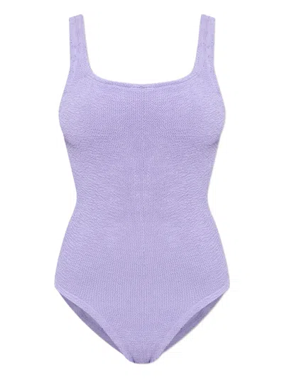 Hunza G Coverage Square-neck Crinkle Swimsuit In Purple