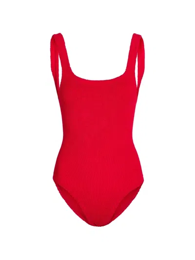 Hunza G Coverage Square Neck Crinkle-effect Swimsuit In Red