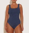 Hunza G Square Neck Crinkle One Piece Swimsuit In Navy/white