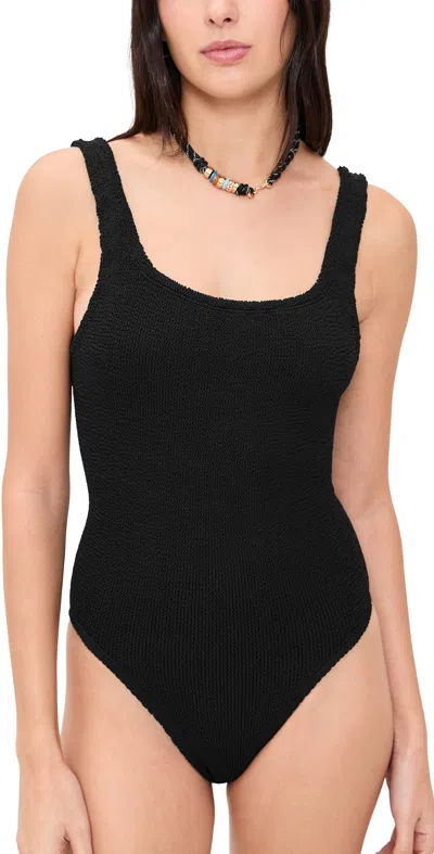 Hunza G High-cut Leg Square Neckline Textured Fabric In Black