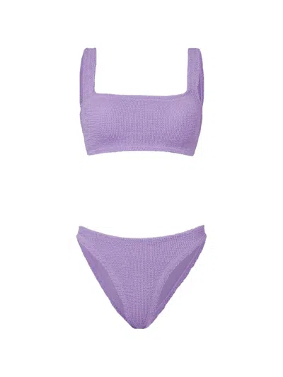 Hunza G Xandra Textured Square Neck Bikini Set In Purple