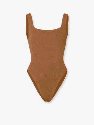 Hunza G Crinkle Fabric One-piece Swimsuit In Brown
