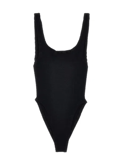 Hunza G Crinkle Fabric Square Neck One-piece Swimsuit In Black