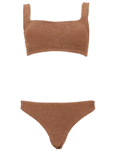 Hunza G Crinkle Knit Bikini Set In Brown