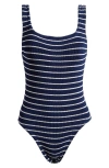 Hunza G Crinkle One-piece Swimsuit In Navy/ White