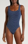 Hunza G Crinkle One-piece Swimsuit In Navy/white