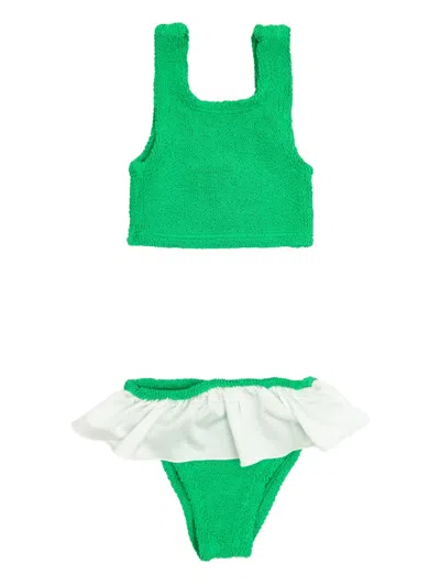 Hunza G Kids' Crinkle Ruffled Bikini In Green