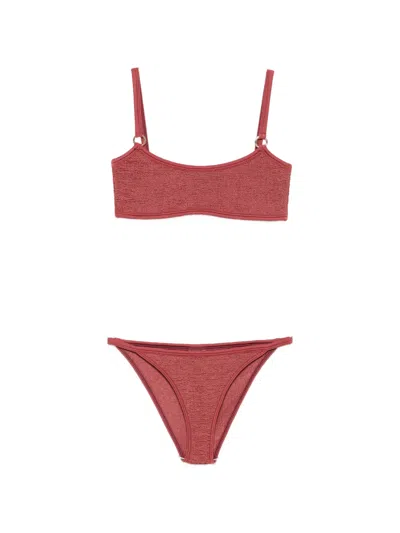 Hunza G Crinkled-finish Ring-detail Bikini In Red