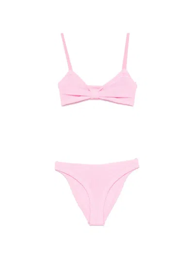 Hunza G Crinkle-effect Bow-detail Bikini In Pink