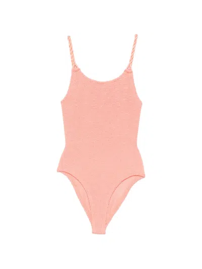 Hunza G Crinkle-effect Braided-strap Swimsuit In Pink