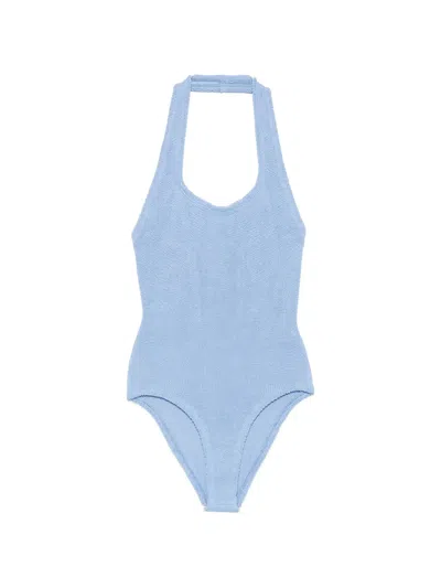 Hunza G Crinkle-effect Halterneck Swimsuit In Blue