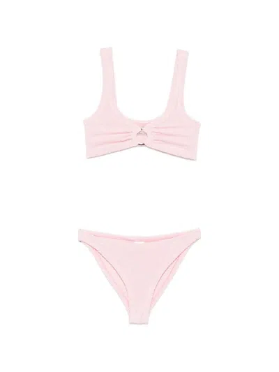 Hunza G Crinkle-effect Ring-detail Bikini In Pink