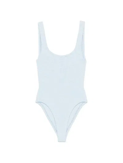 Hunza G Crinkle-effect Scoop-neck Swimsuit In Blue