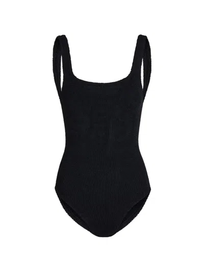 Hunza G Crinkle-effect Square-neck Swimsuit In Black