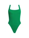 Hunza G Square Neckline High Leg Textured Beachwear In Green