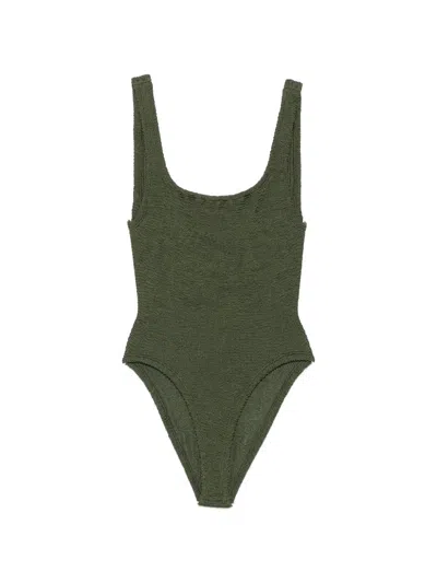 Hunza G Crinkle-effect Square-neck Swimsuit In Brown