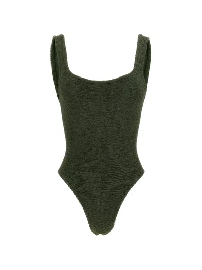 Hunza G Scoop Neck Textured Sleeveless Swimwear One Piece In Green