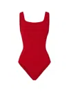 Hunza G Neutral Square Neckline High-cut Swimsuit In Red